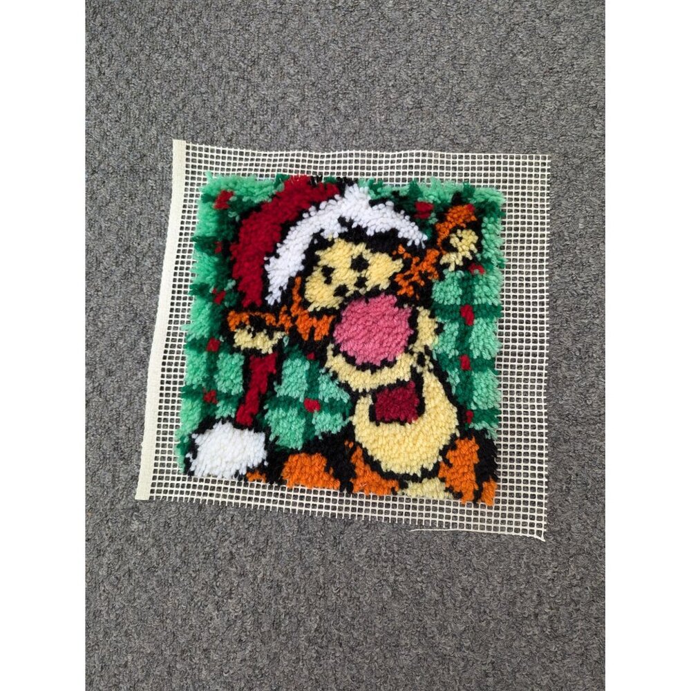 Completed Latch Hook Christmas Tigger Santa for Pillow Cover Wall Picture 12 1/2